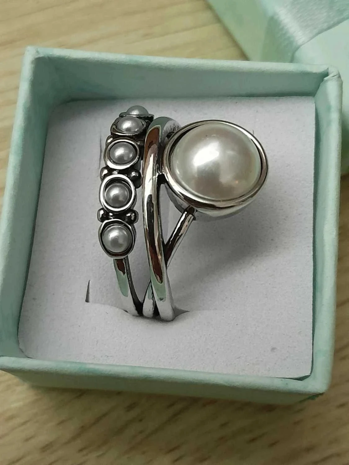 Anillo estilo Bohemio 3 en 1, con perlas, talla 60 – photo 3